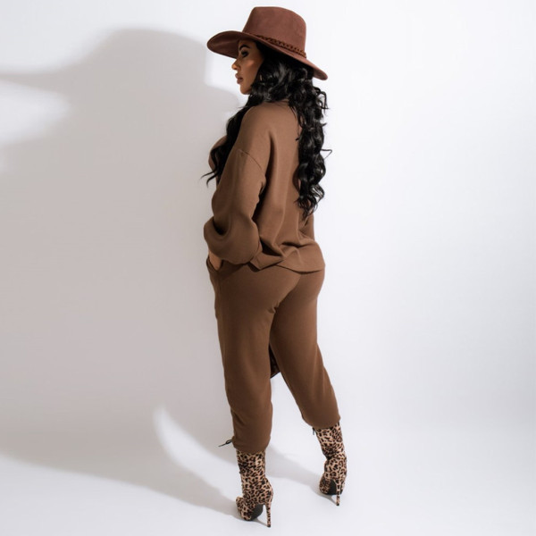 Letter hot melted solid color drop shoulder puff sleeves two-piece fashion women's suit
