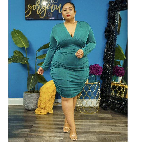 Women's solid color gold velvet bag hip temperament sexy plus size dress