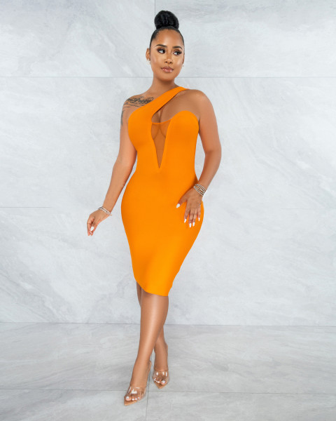 Sexy fashionable mesh stitching invisible zipper dress