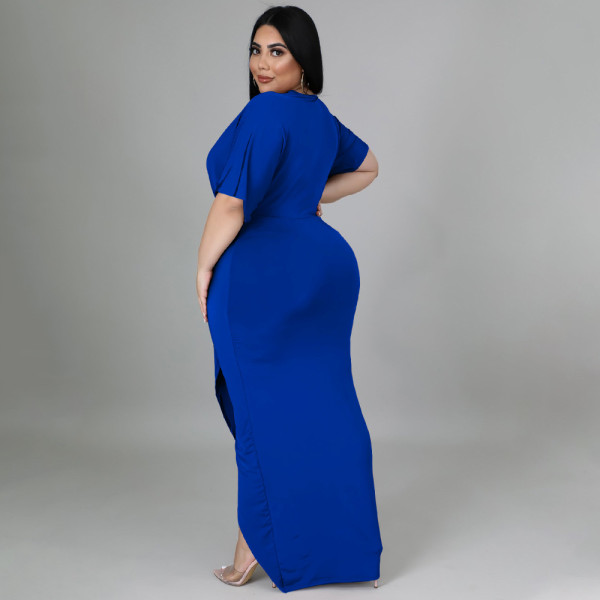 New fashion plus size women's sexy nightclub irregular long-sleeved V-neck dress
