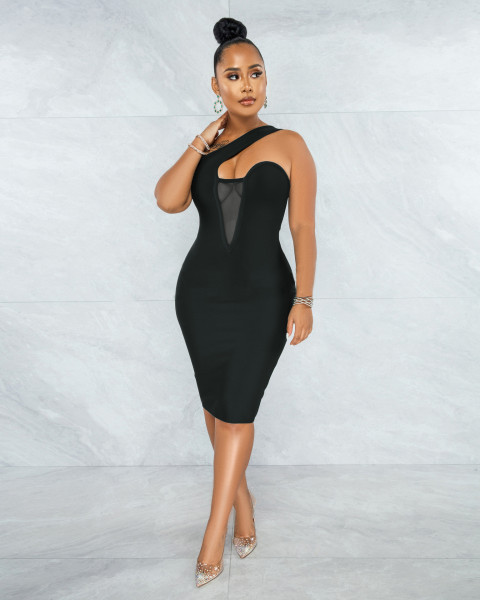 Sexy fashionable mesh stitching invisible zipper dress