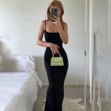 Women's 2021 autumn and winter new solid color stitching casual sleeveless high waist slim long dress
