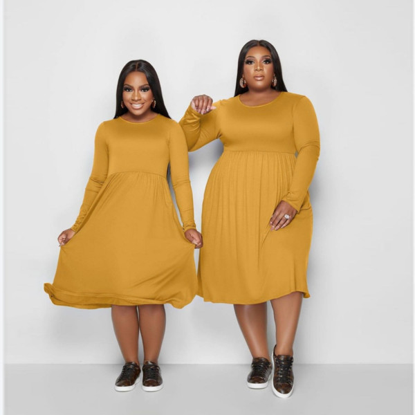 Pure color A-line hem casual fashion women's dress