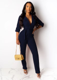 Autumn and winter style lapel pocket buttoned belt cardigan jumpsuit