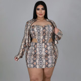 Autumn and winter new women's fashion slim zipper snake print skirt suit sexy three-piece suit