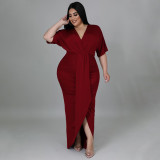 New fashion plus size women's sexy nightclub irregular long-sleeved V-neck dress