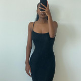 Women's 2021 autumn and winter new solid color stitching casual sleeveless high waist slim long dress