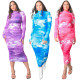 Explosive plus size dress new tie-dye printing long-sleeved pleated T-shirt dress