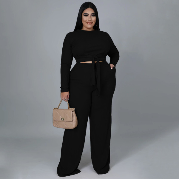 Women's high elastic crater round neck tie, solid color, high waist, thin sexy two-piece suit