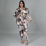 Explosive shiny shirt long-sleeved fashion digital printed pants suit two-piece