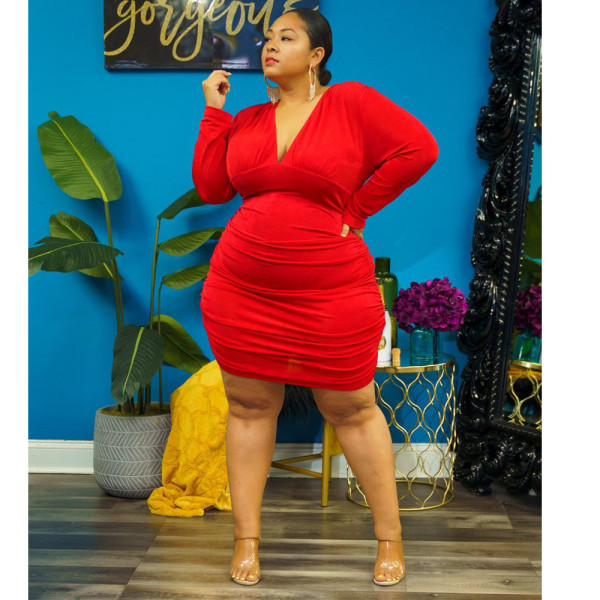 Women's solid color gold velvet bag hip temperament sexy plus size dress