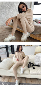 Sexy women's sports yoga hoodie autumn deerskin velvet print hooded short sweater women suit