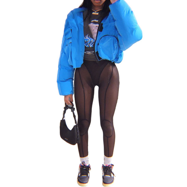 New women's solid color sexy mesh high waist breathable tight leggings women