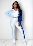 Fashion women's autumn and winter new gradient color leisure sports two-piece suit