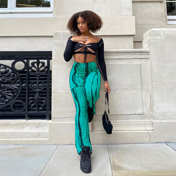 Sexy flared hem spotted printed casual pants (top not included)