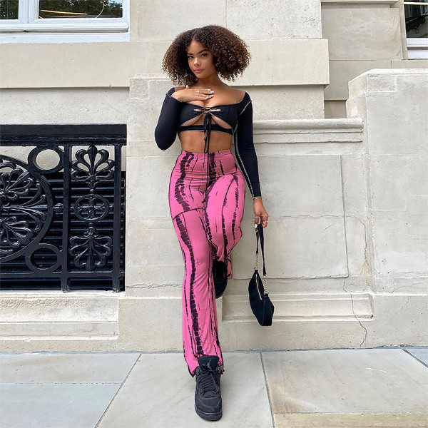 Sexy flared hem spotted printed casual pants (top not included)