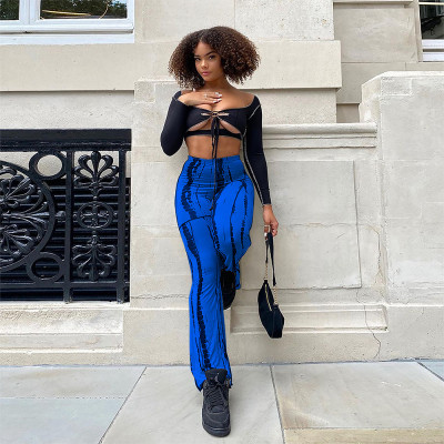 Sexy flared hem spotted printed casual pants (top not included)