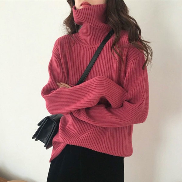 The new female autumn and winter Korean version of the high-neck lazy wind pit hedging thick and versatile knit bottoming