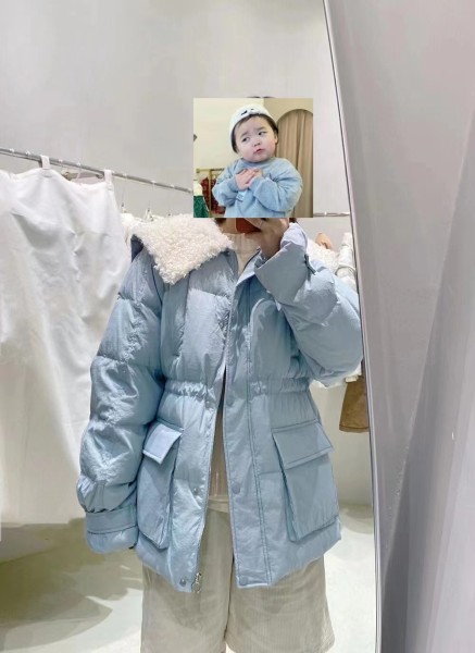Korean version of the navy fur collar down jacket women's 2021 new winter thick and warm design feels thin bread jacket