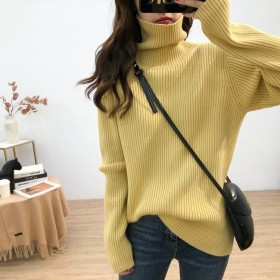 The new female autumn and winter Korean version of the high-neck lazy wind pit hedging thick and versatile knit bottoming