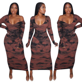 Sexy big pit striped hand tie-dye dress