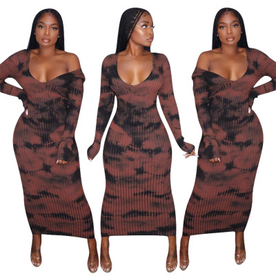 Sexy big pit striped hand tie-dye dress
