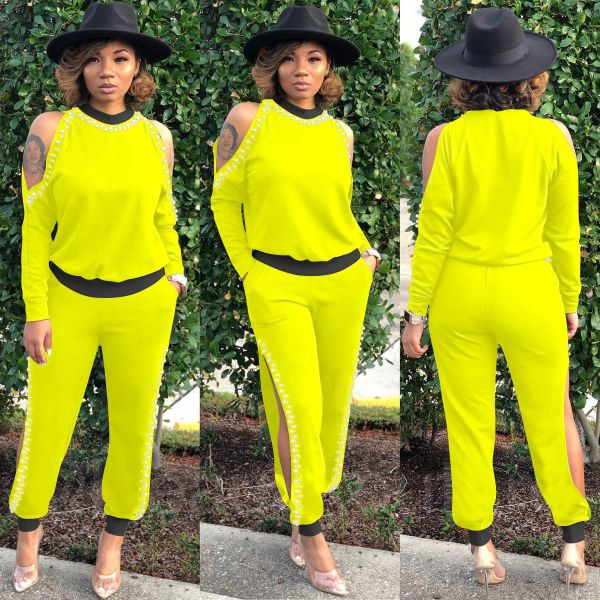 Women's autumn and winter new hollow nail pearl strapless sexy fashion two-piece suit