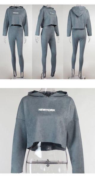 Sexy women's sports yoga hoodie autumn deerskin velvet print hooded short sweater women suit