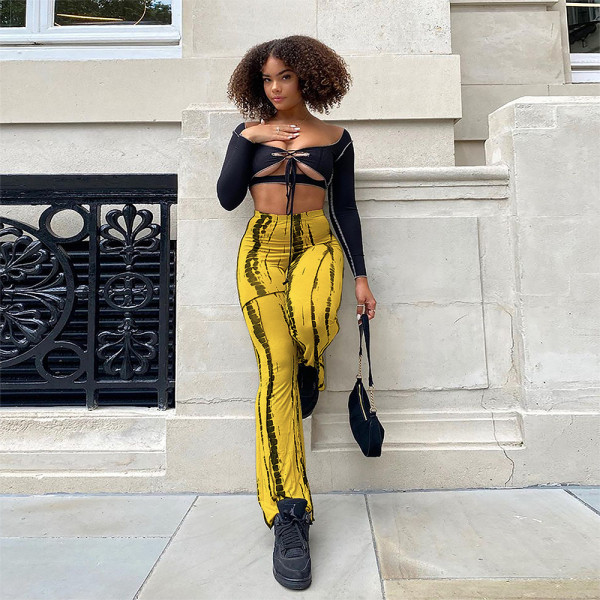 Sexy flared hem spotted printed casual pants (top not included)