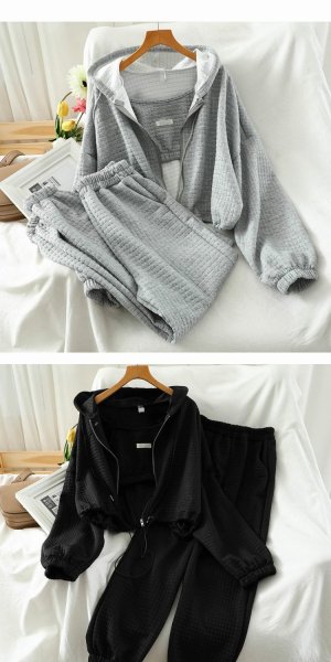 Casual suit women retro 2021 new casual sports hooded jacket and pants
