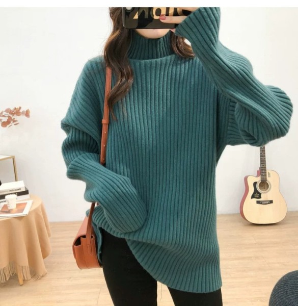 The new female autumn and winter Korean version of the high-neck lazy wind pit hedging thick and versatile knit bottoming