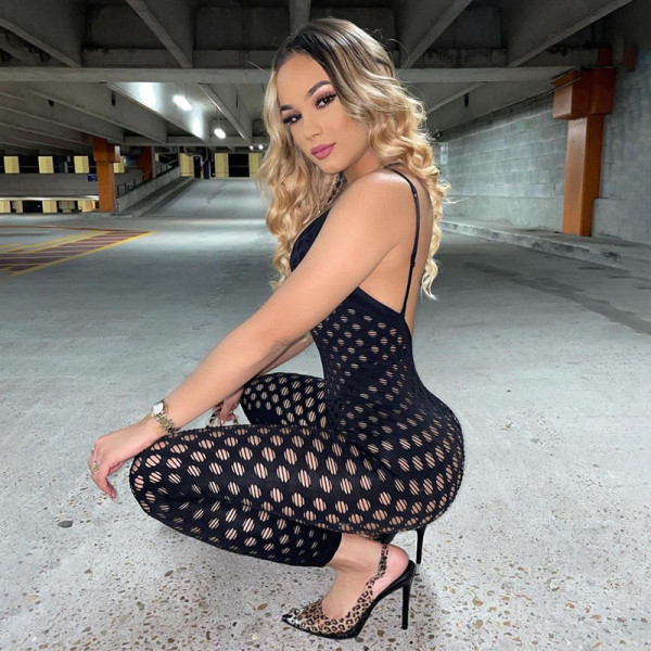Autumn women's new sexy halter hollow high-waist hip-fitting tight-fitting sling sports jumpsuit