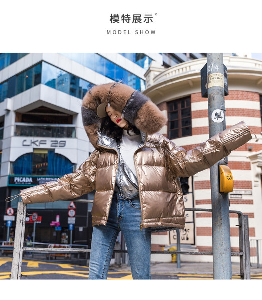 New big hair fox fur down jacket female collar double-sided wear net red shiny silver pink coat female short