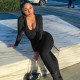 Women's new sexy low-cut hips high waist tight-fitting long-sleeved casual fitness jumpsuit