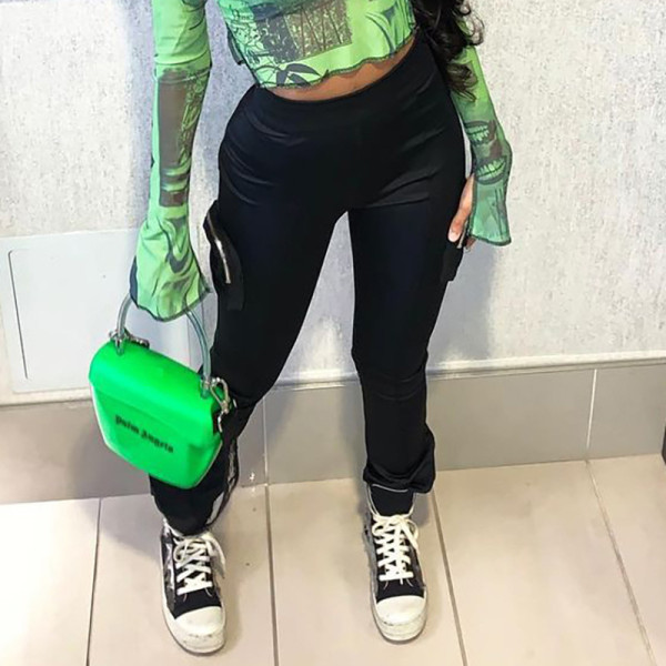 Women's 2021 winter new solid color casual two-side zipper pockets micro-flared trousers for women