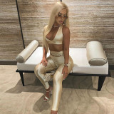 Women's winter new style halter neck strap bra open back high waist skinny sports trousers suit