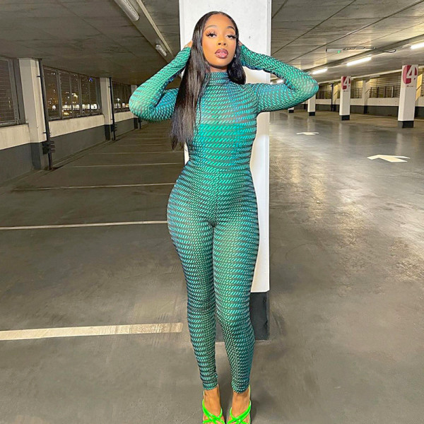 Women's 2021 winter new sexy slim round neck back invisible zipper jumpsuit women