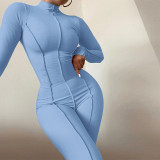 Autumn and winter women's new fashion high-neck tight-fitting high-waist solid color casual sports jumpsuit women