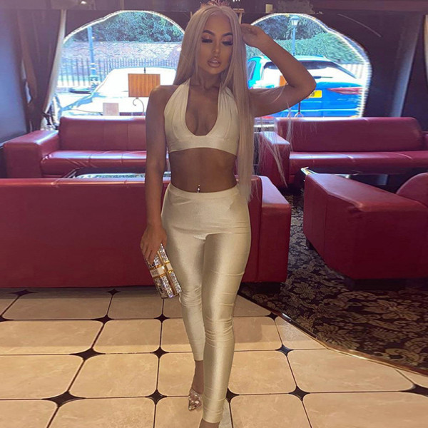 Women's winter new style halter neck strap bra open back high waist skinny sports trousers suit