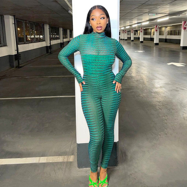 Women's 2021 winter new sexy slim round neck back invisible zipper jumpsuit women