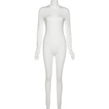 Autumn women's new sexy hip-lifting tight-fitting high-neck solid color casual sports fitness jumpsuit