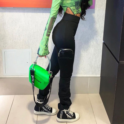 Women's 2021 winter new solid color casual two-side zipper pockets micro-flared trousers for women