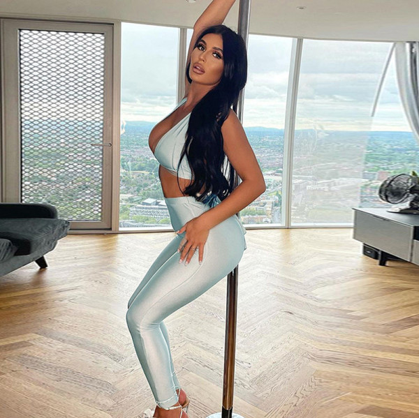 Women's winter new style halter neck strap bra open back high waist skinny sports trousers suit