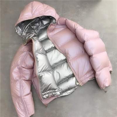 New big hair fox fur down jacket female collar double-sided wear net red shiny silver pink coat female short