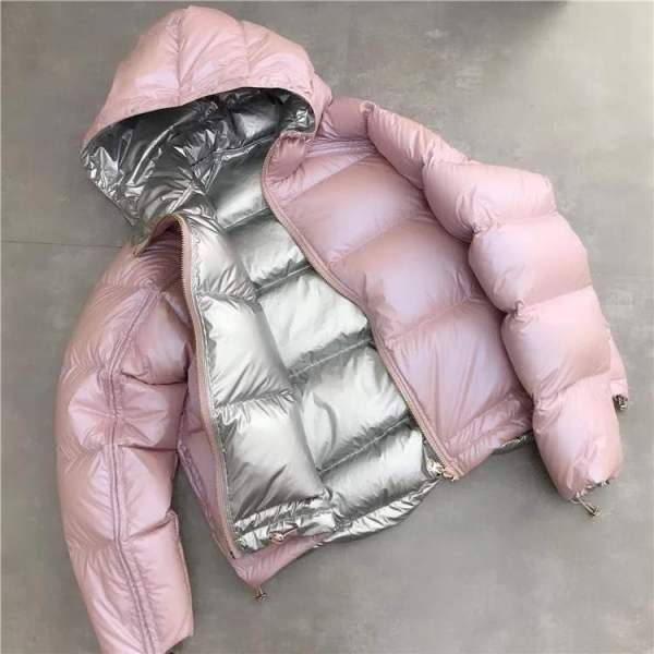 New big hair fox fur down jacket female collar double-sided wear net red shiny silver pink coat female short