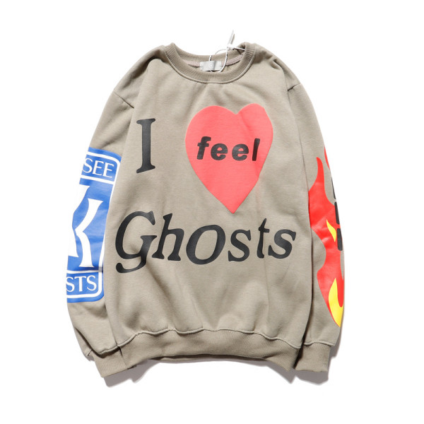 New autumn and winter Kanye Kanye smiley letters foam printing pullover sweater couple round neck jacket