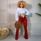 New Women's Casual Straight Pants Fashion Printed Plaid Pants