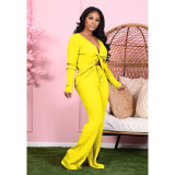 Women's autumn and winter new two-piece V-neck tie-knot slip-shoulder long two-piece suit