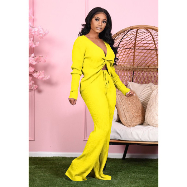 Women's autumn and winter new two-piece V-neck tie-knot slip-shoulder long two-piece suit