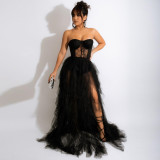 Sexy European and American Perspective Mesh Lace Wrapped Dress
